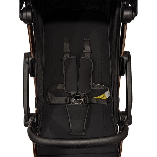 Bambini Prams Paris Travel Stroller Black Fabric with Rose Gold Frame
