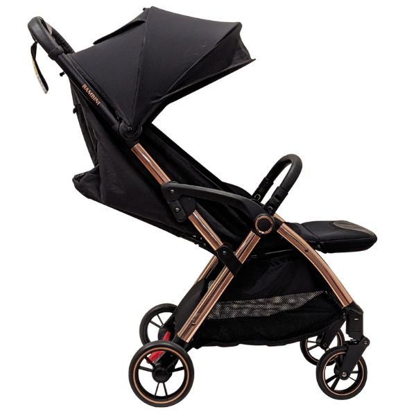 Bambini Prams Paris Travel Stroller Black Fabric with Rose Gold Frame