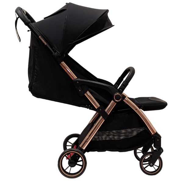 Bambini Prams Paris Travel Stroller Black Fabric with Rose Gold Frame