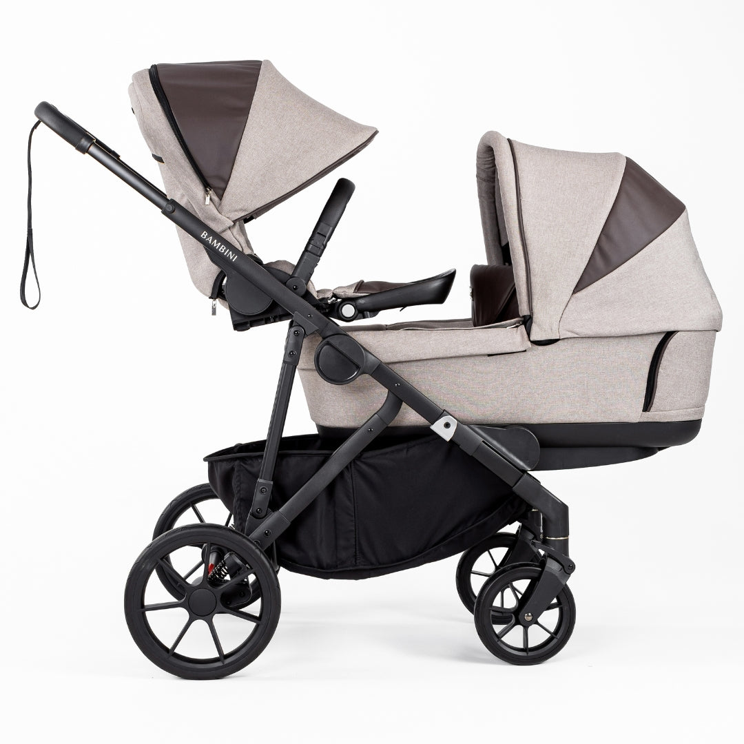Bambini Prams Lisbon Mocha/Tan/Black Standard Bundle (with Bassinet & Lower Adaptors)