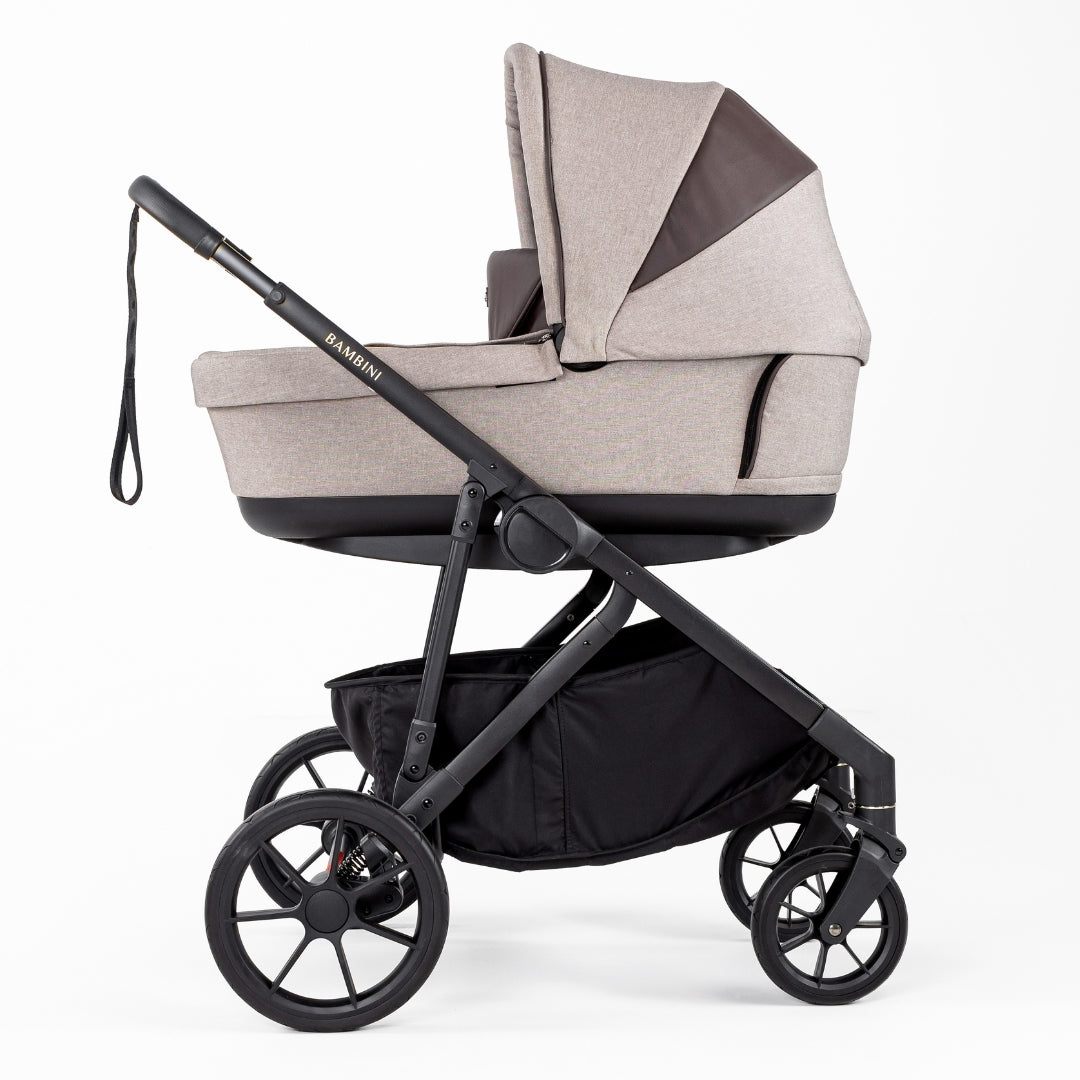 Bambini Prams Lisbon Mocha/Tan/Black Standard Bundle (with Bassinet & Lower Adaptors)