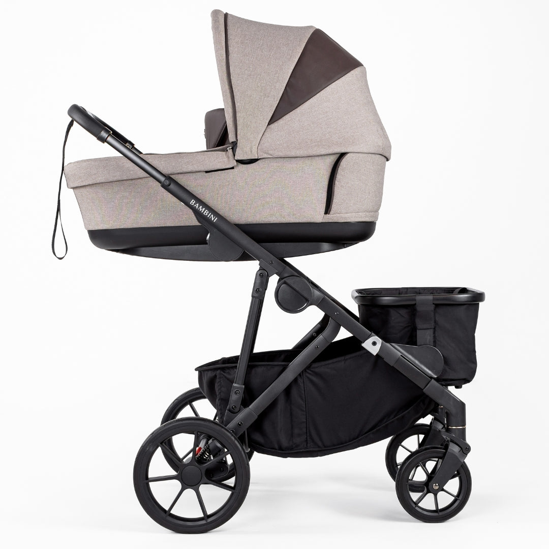 Bambini Prams Lisbon Mocha/Tan/Black Standard Bundle (with Bassinet & Lower Adaptors)