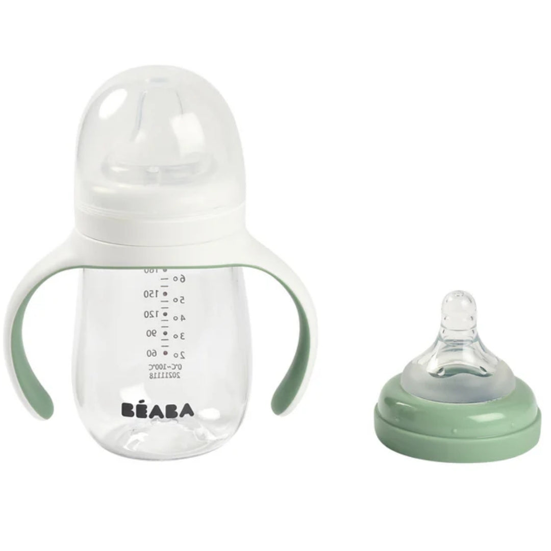Beaba 2 in 1 Bottle to Sippy Learning Cup 210ml Sage Green