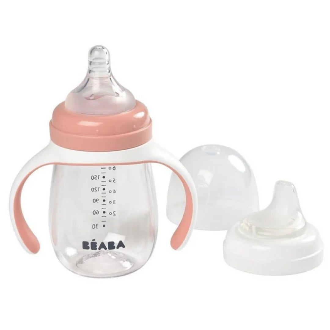 Beaba 2 in 1 Bottle to Sippy Learning Cup 210ml Vintage Pink