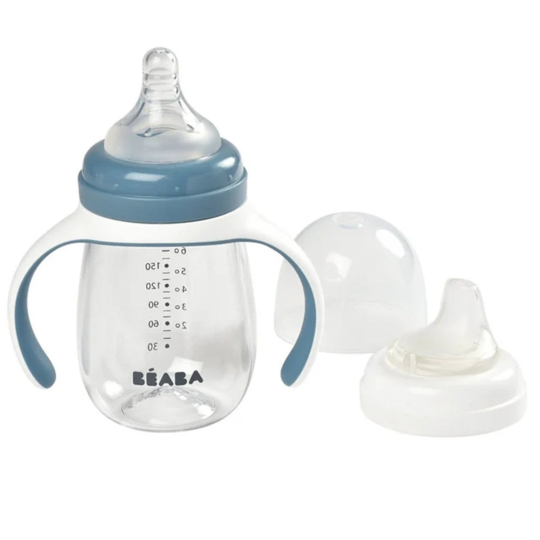 Beaba 2 in 1 Bottle to Sippy Learning Cup 210ml Windy Blue
