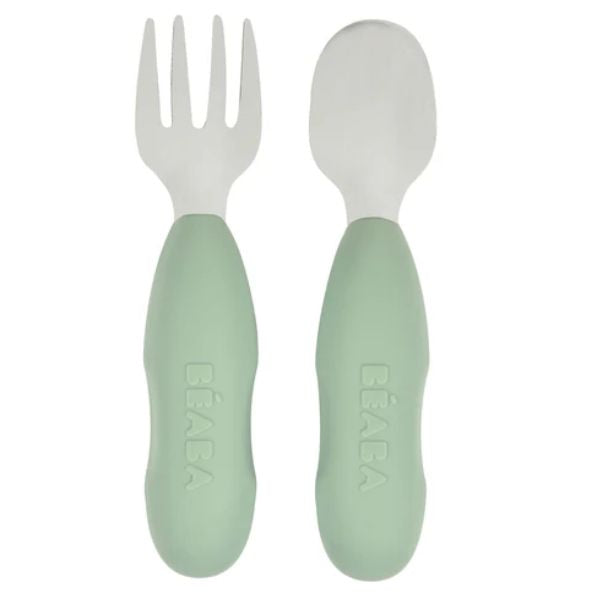 Beaba Fork & Spoon Stainless Steel Pre-Cutlery Sage Green