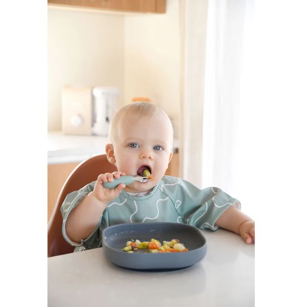 Beaba Fork & Spoon Stainless Steel Pre-Cutlery Sage Green