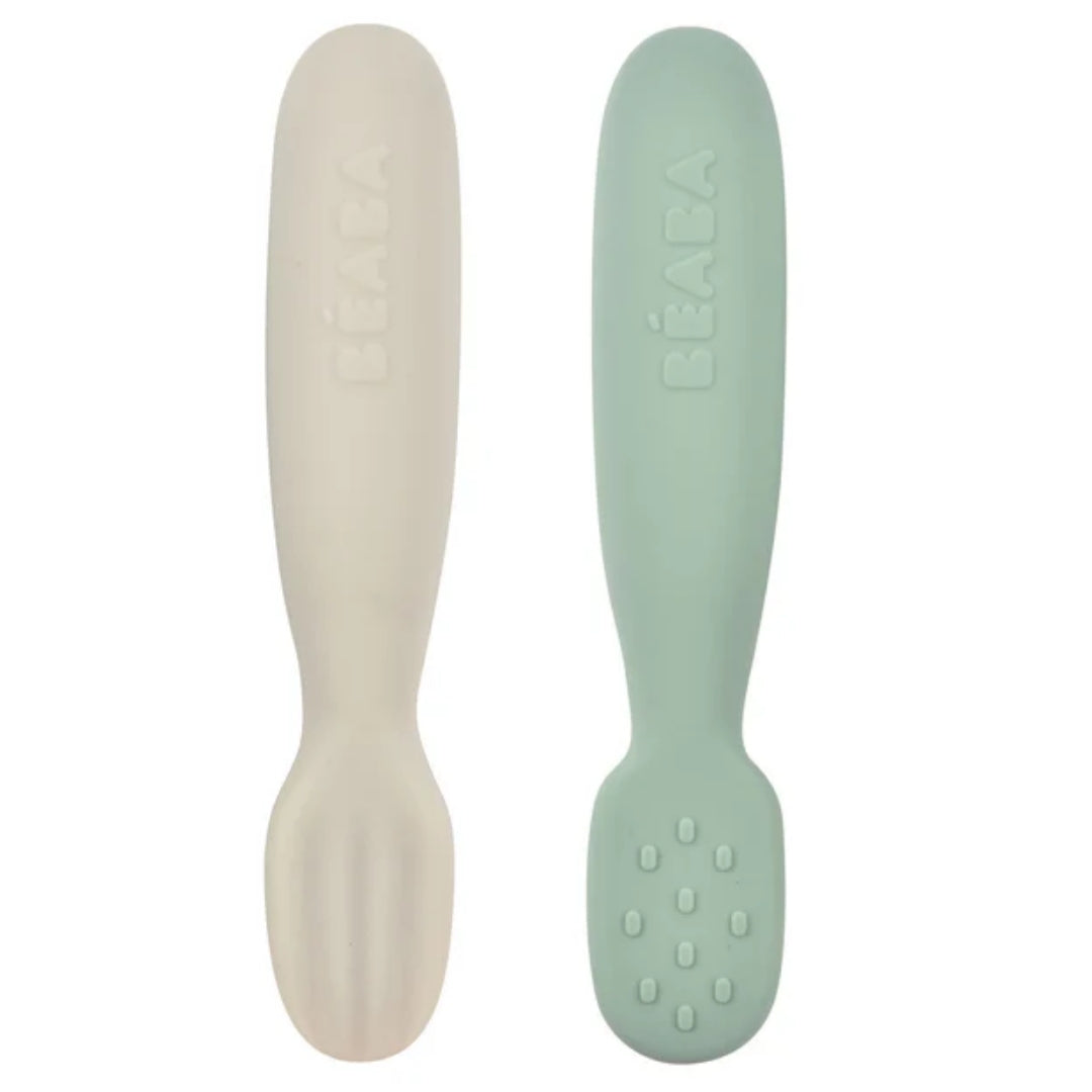 Beaba Silicone Pre-Spoons 2 Pack Sage Green/Velvet Grey