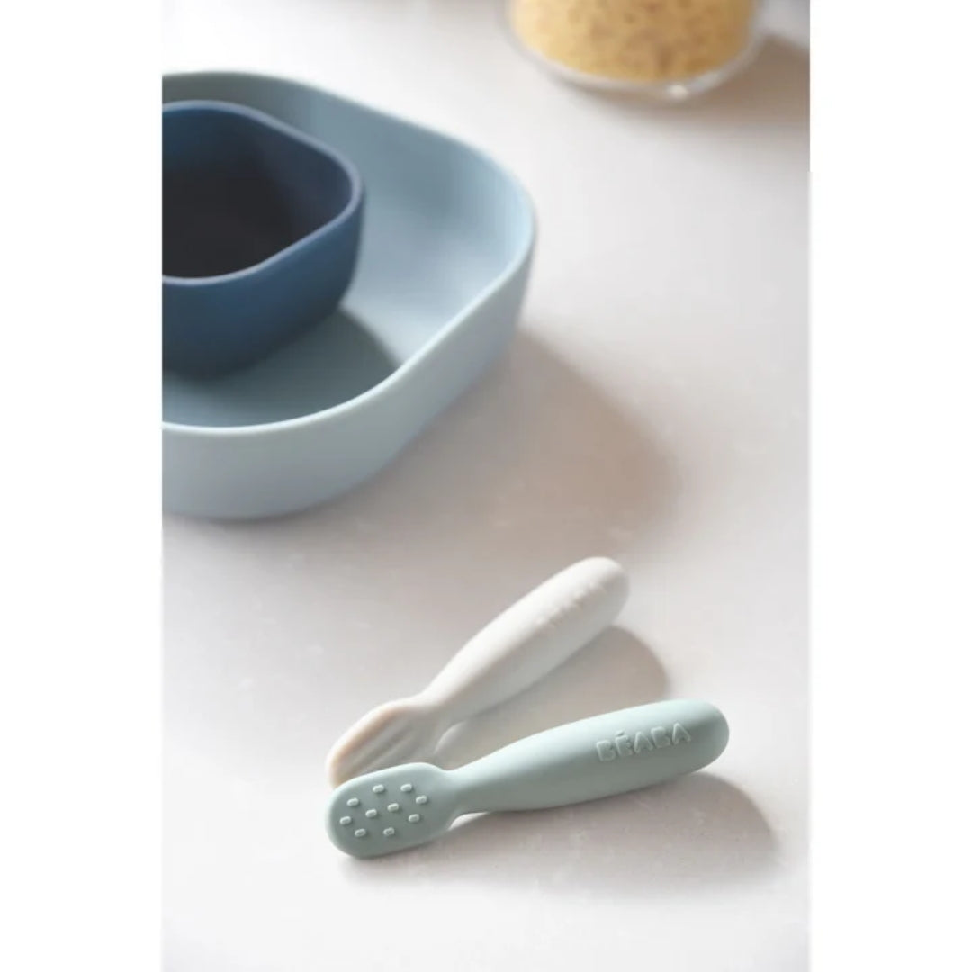Beaba Silicone Pre-Spoons 2 Pack Sage Green/Velvet Grey