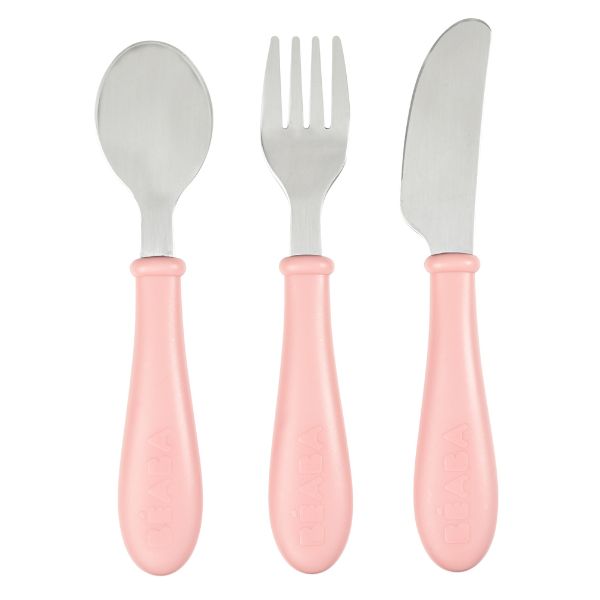 Beaba Stainless Steel Training Cutlery 3 Piece Set Old Pink
