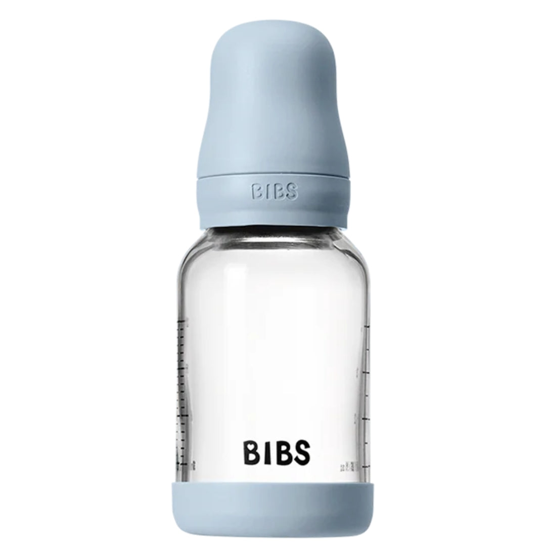 BIBS Glass Baby Bottle Latex 120ml Slow Flow Baby Blue