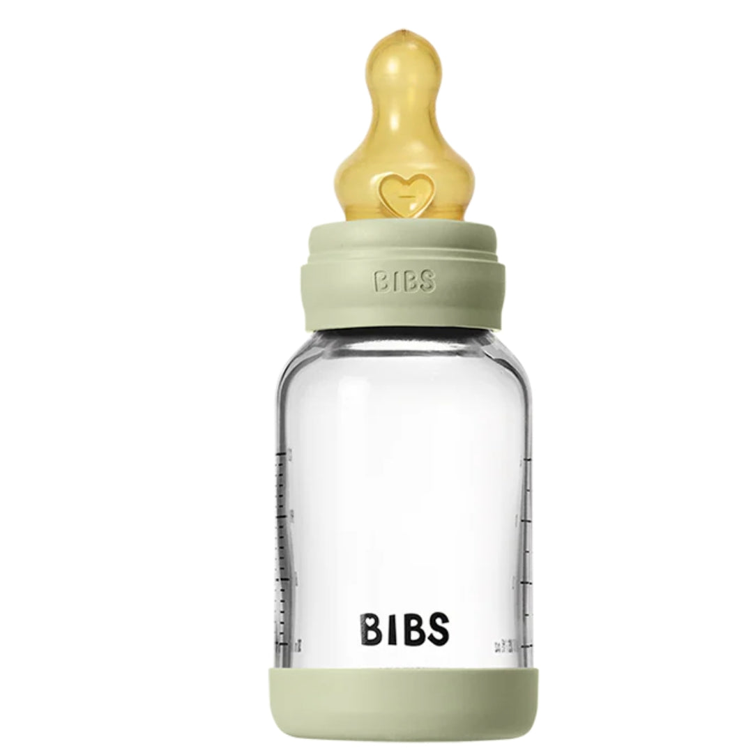 BIBS Glass Baby Bottle Latex 120ml Slow Flow Sage