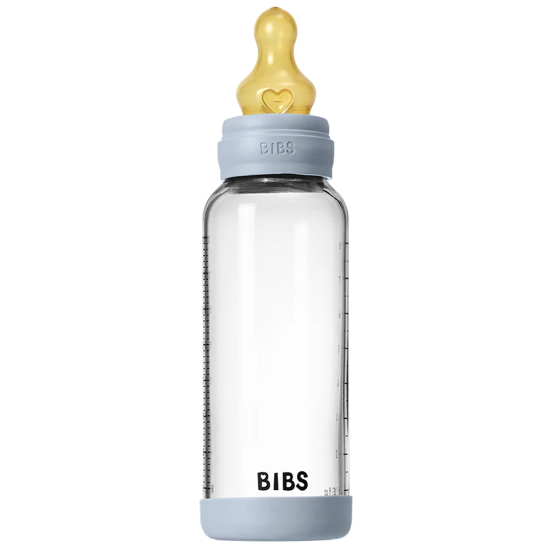 BIBS Glass Baby Bottle Latex 240ml Medium Flow Baby Blue