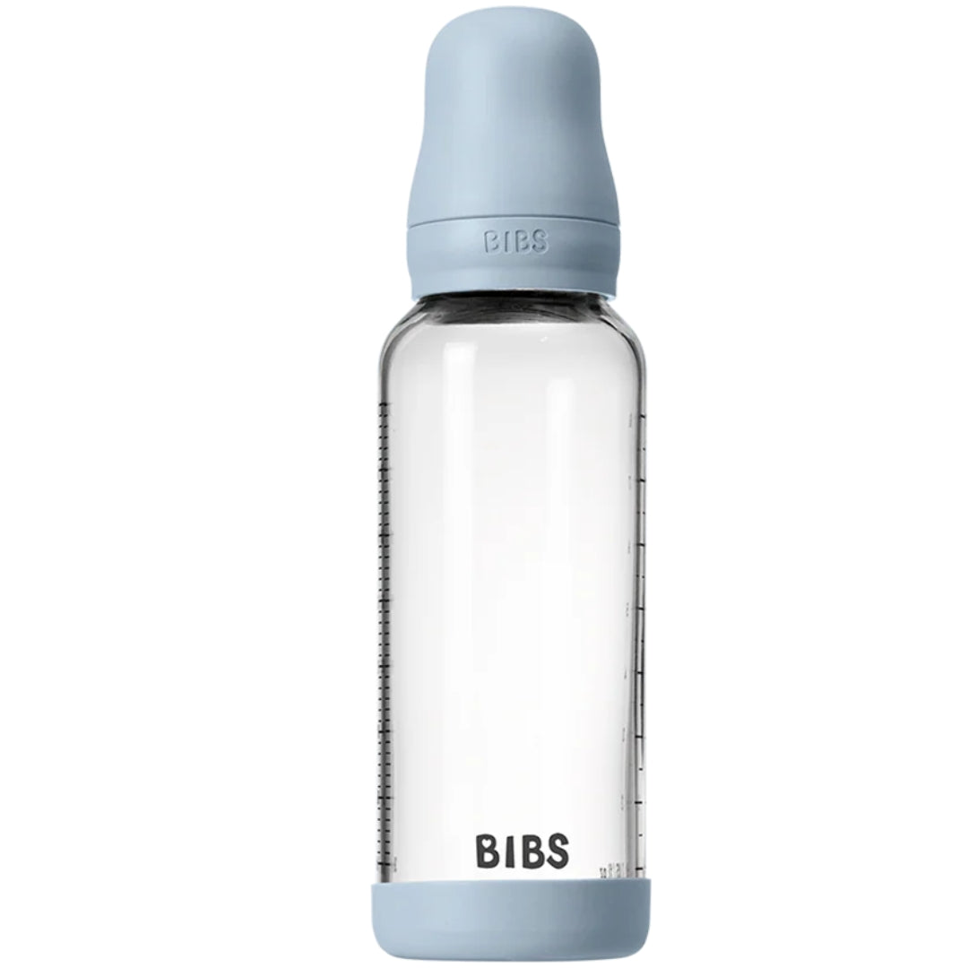 BIBS Glass Baby Bottle Latex 240ml Medium Flow Baby Blue