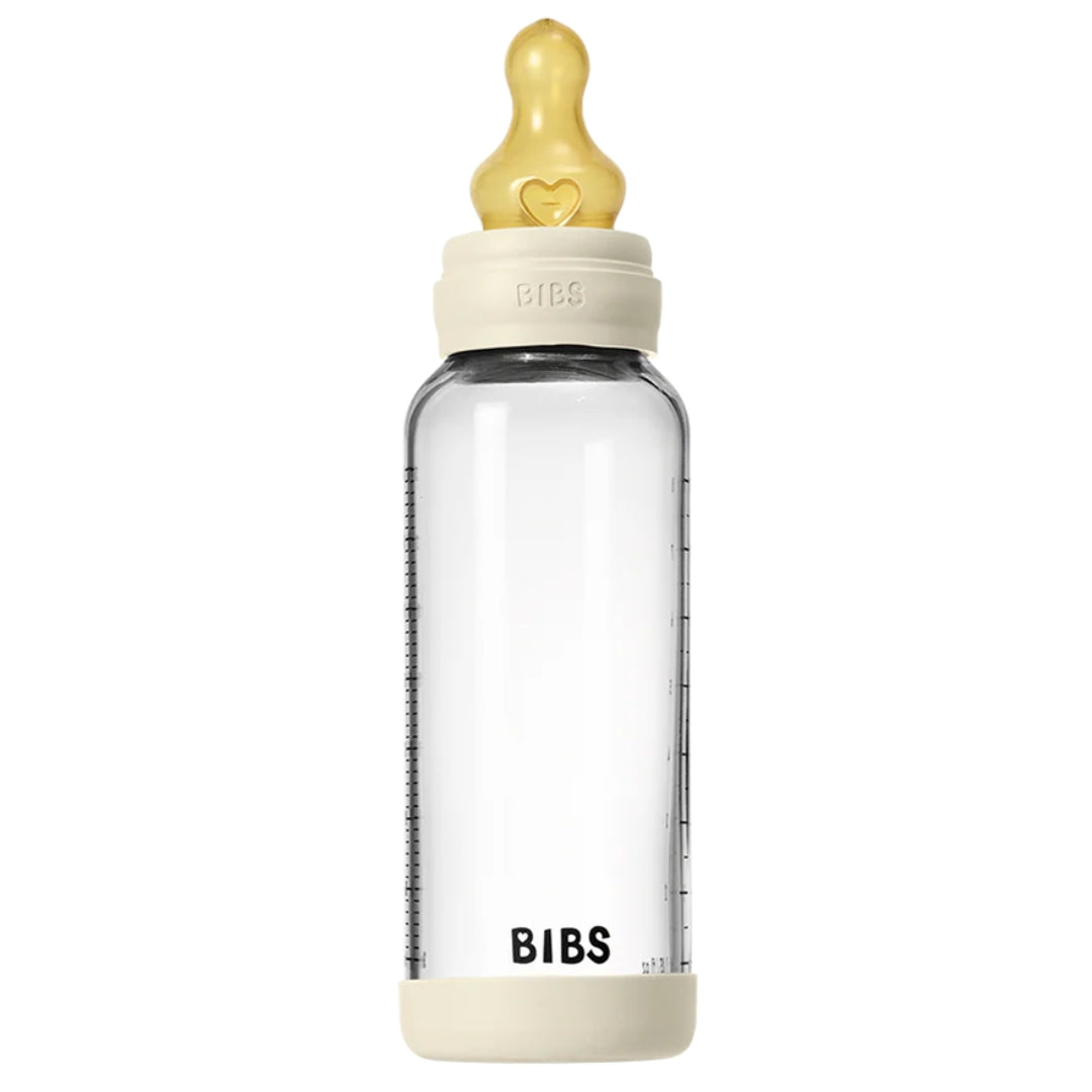 BIBS Glass Baby Bottle Latex 240ml Medium Flow Ivory
