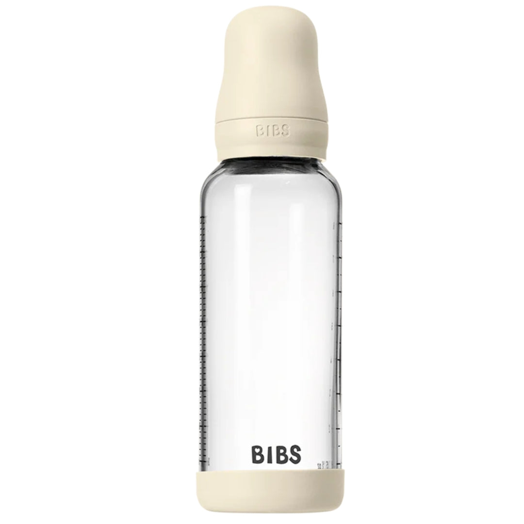 BIBS Glass Baby Bottle Latex 240ml Medium Flow Ivory