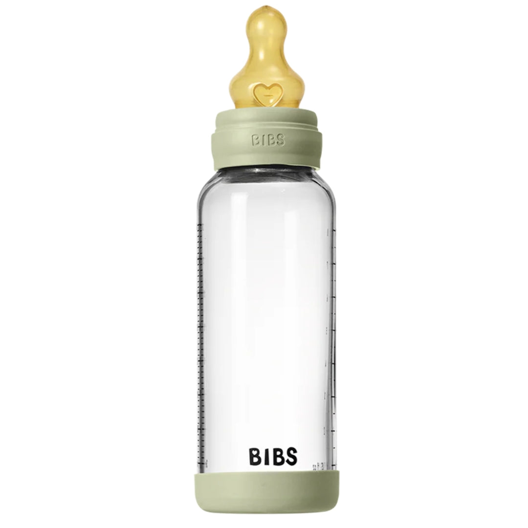 BIBS Glass Baby Bottle Latex 240ml Medium Flow Sage