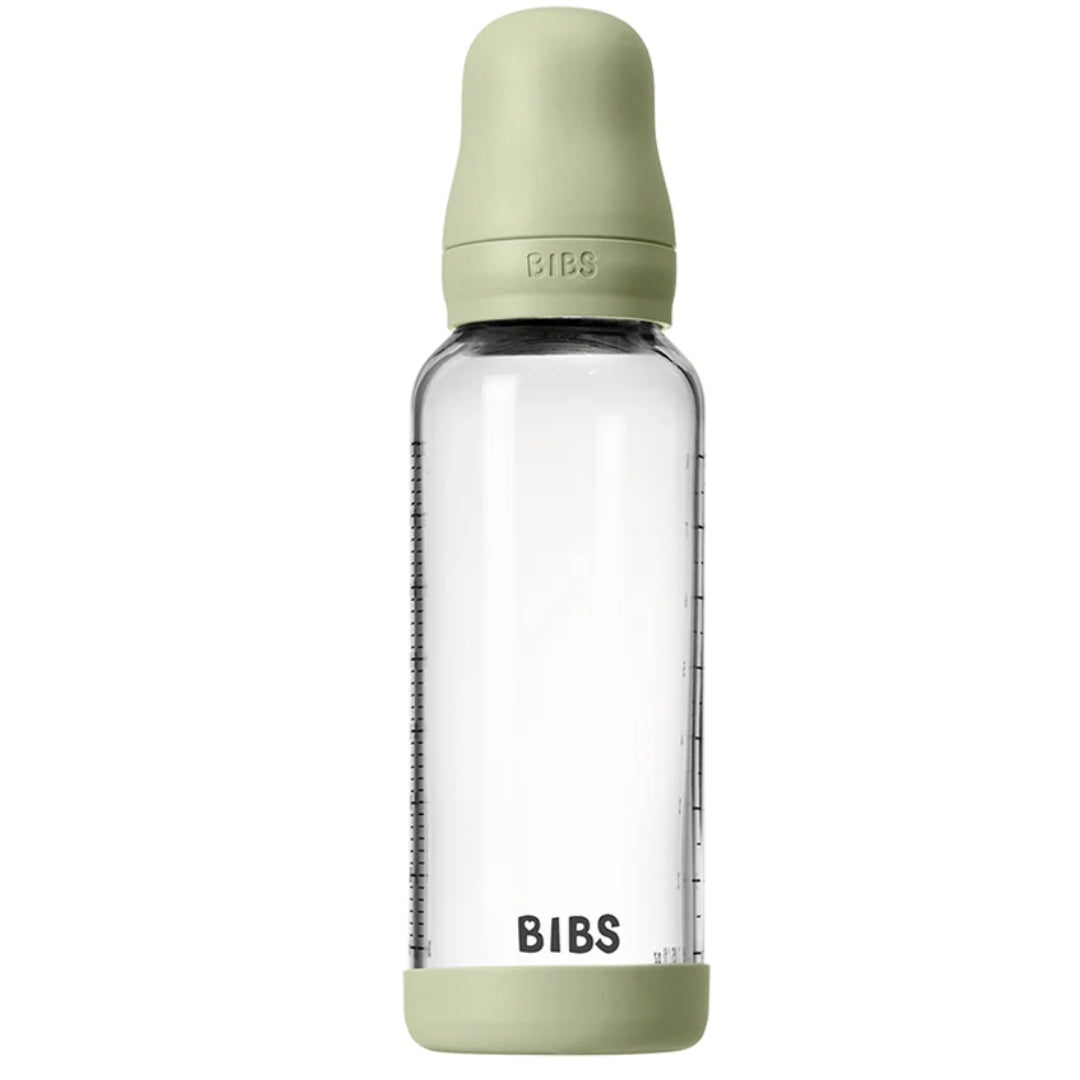 BIBS Glass Baby Bottle Latex 240ml Medium Flow Sage