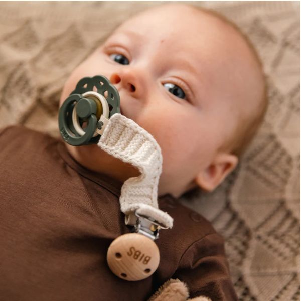 BIBS Knitted Pacifier Clip Ivory