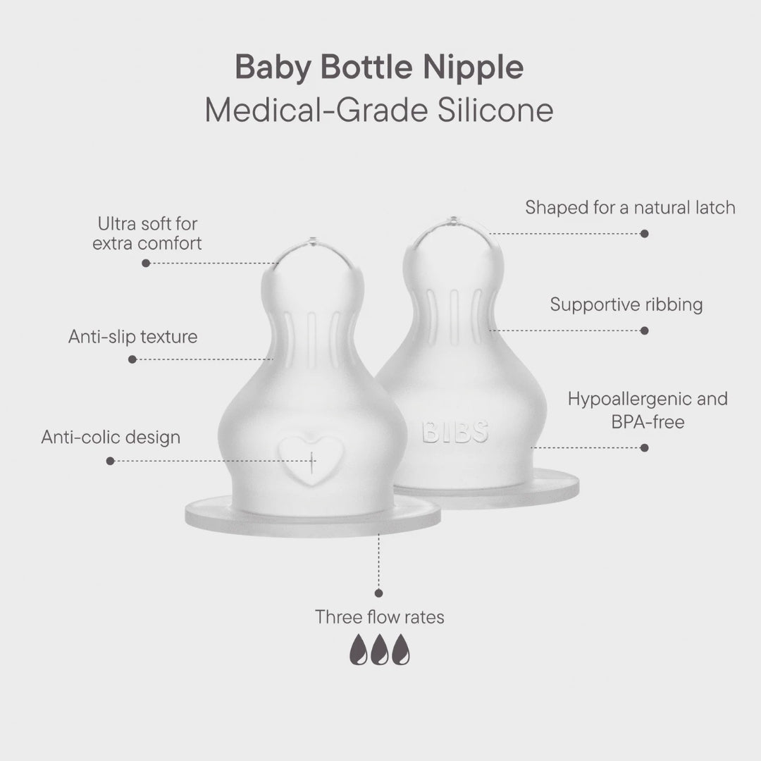 BIBS Bottle Replacement Nipple 2 Pack Silicone Slow Flow
