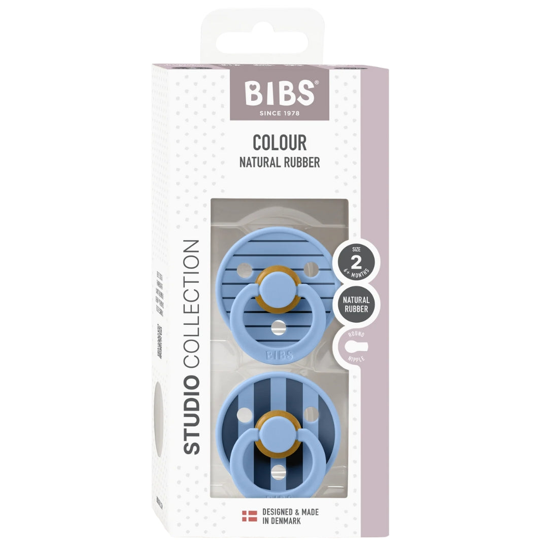 BIBS Dummy Studio Collection Round 2pk Pin Sky Blue Mix Size 2