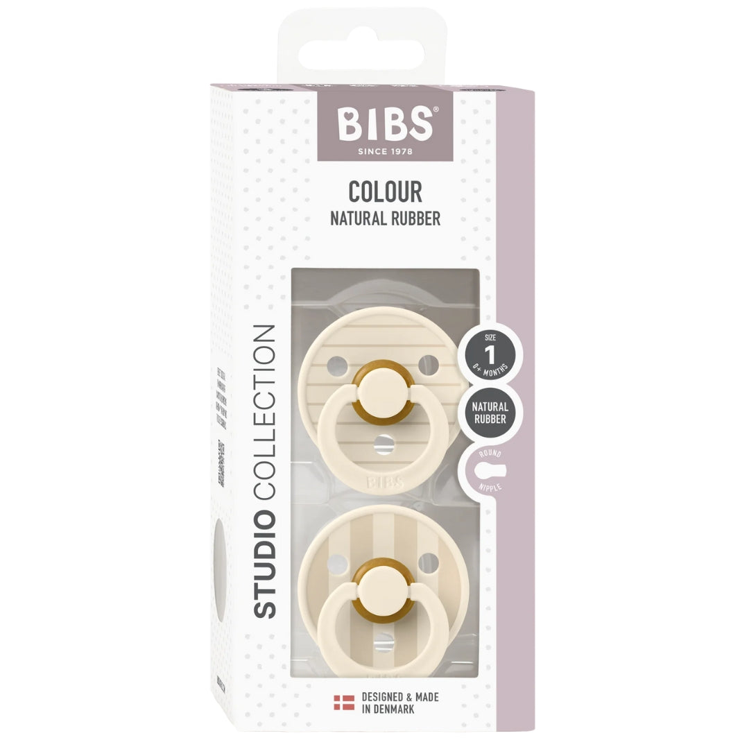 BIBS Dummy Studio Collection Round 2pk Pin Ivory Vanilla Mix Size 1