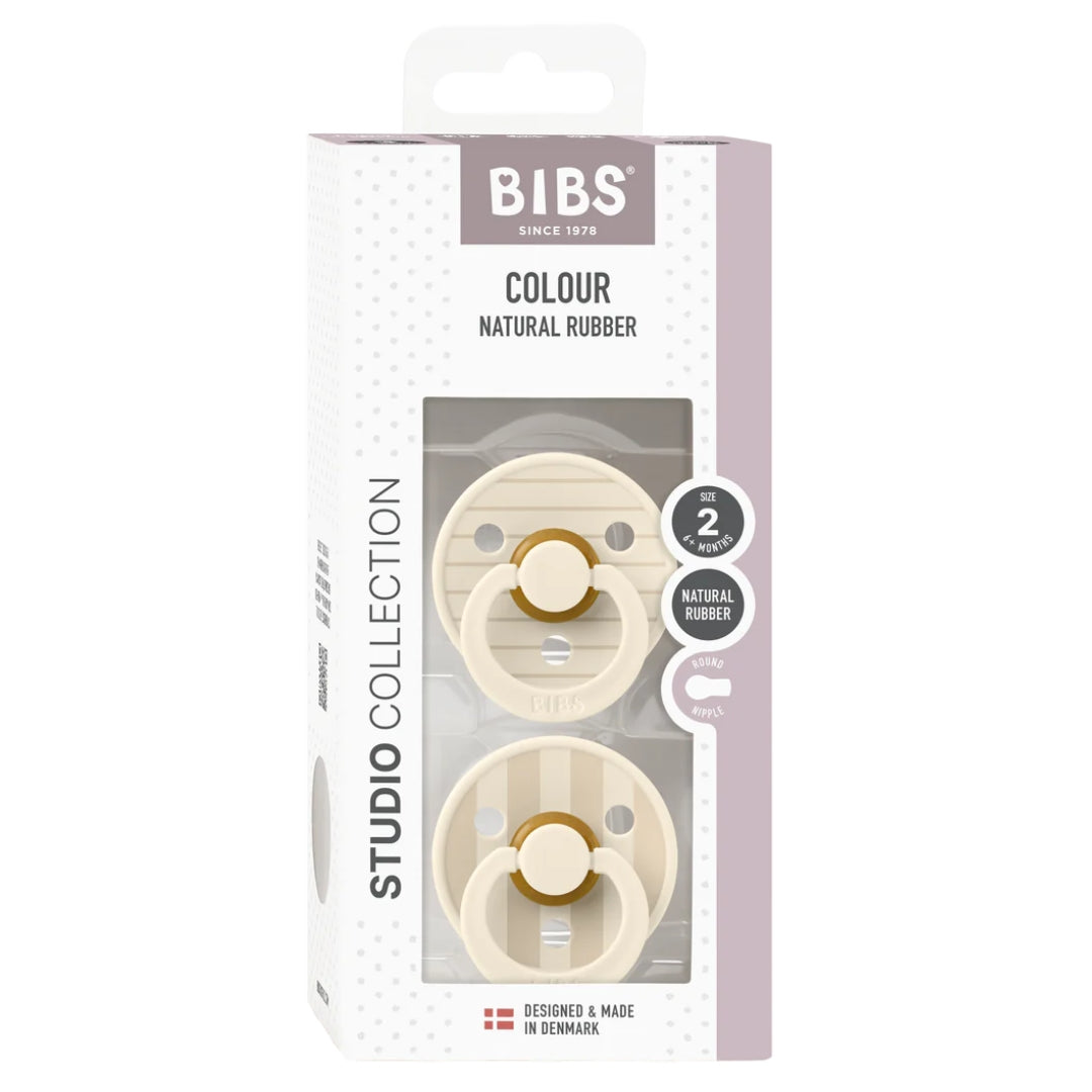 BIBS Dummy Studio Collection Round 2pk Pin Ivory Vanilla Mix Size 2