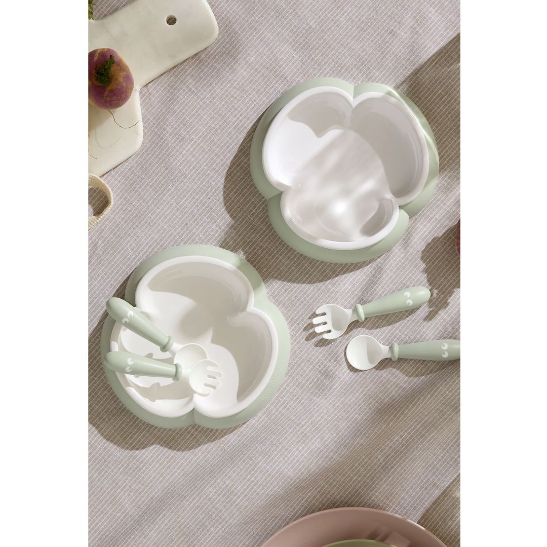 BabyBjorn Baby Plate, Spoon & Fork 2 pack Powder Green