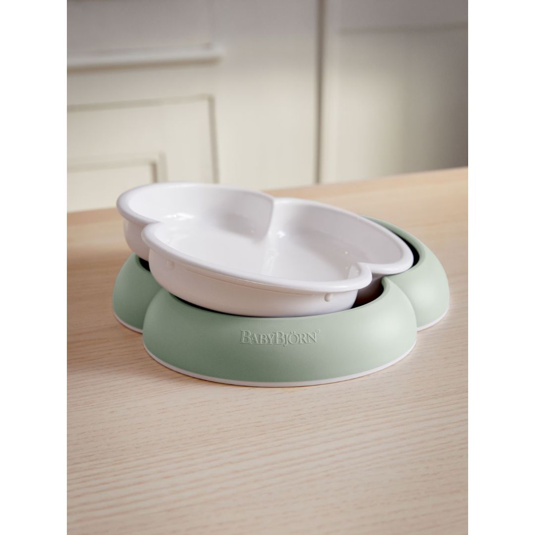 BabyBjorn Baby Plate, Spoon & Fork 2 pack Powder Green