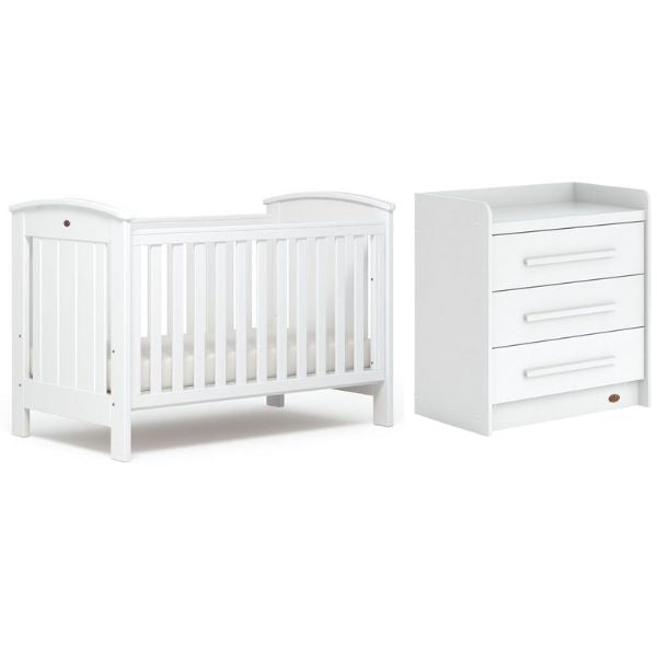 Boori Casa Cotbed V19 (with dropside) + Mattress + Boori Neat 3 Drawer Chest V19 Barley