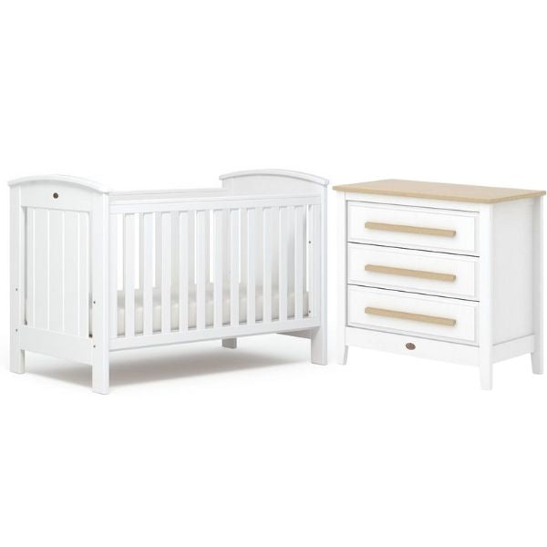 Boori Casa Cotbed V19 Barley (with dropside) + Mattress + Boori Linear 3 Drawer Chest V19 Barley White/Almond