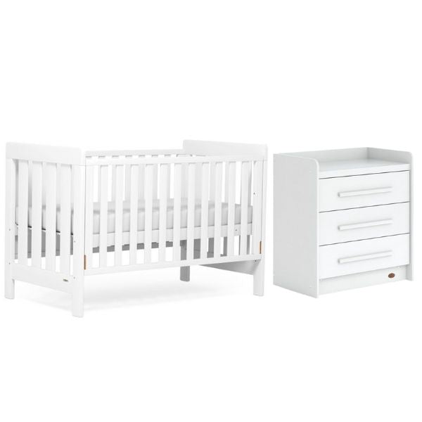 Boori Daintree Cot Bed V19 (with dropside) Barley + Mattress + Neat 3 Drawer Chest Barley