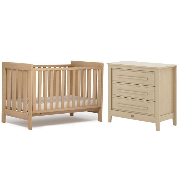 Boori Daintree Cot Bed V19 (with dropside) Almond + Mattress + Linear 3 Drawer Chest Almond