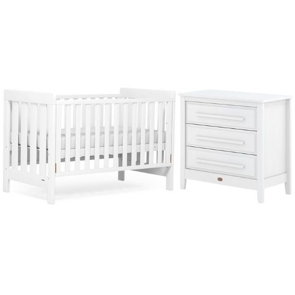 Boori Daintree Cot Bed V19 (with dropside) Barley + Mattress + Linear 3 Drawer Chest Barley