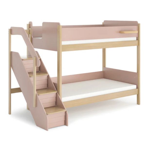 Boori Kids Natty King Single Bunk Bed with Storage Staircase Cherry / Almond