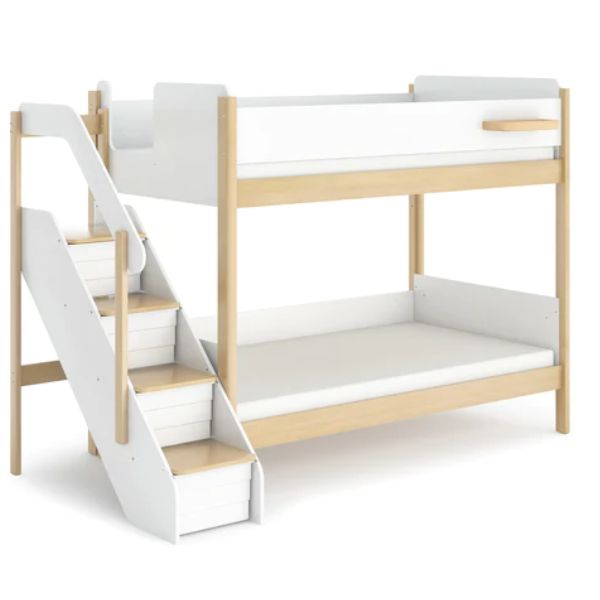 Boori Kids Natty King Single Bunk Bed with Storage Staircase V24 Barley White / Almond