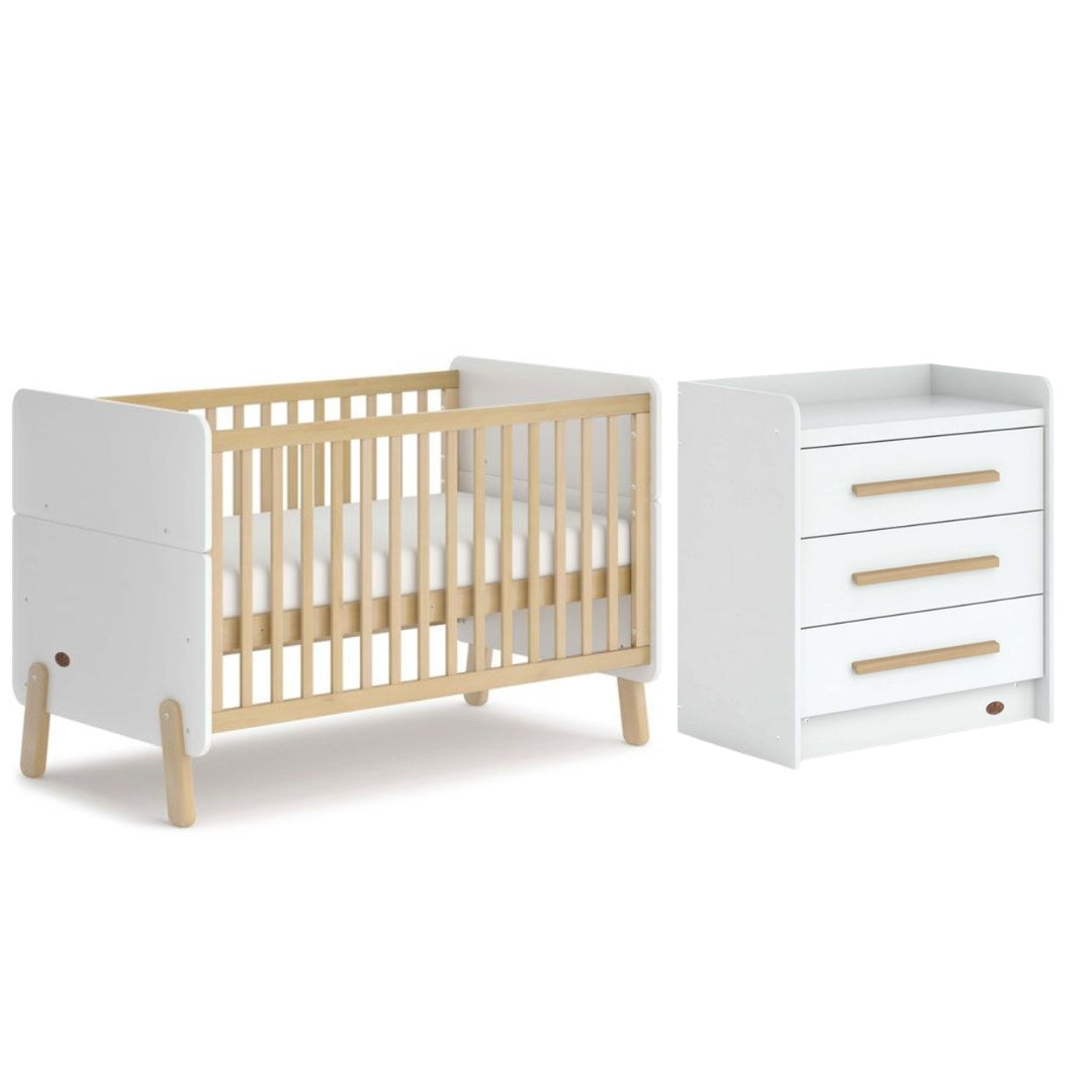 Boori Natty Cot Bed v24 Barley White/Almond + Mattress + Neat 3 Drawer Chest