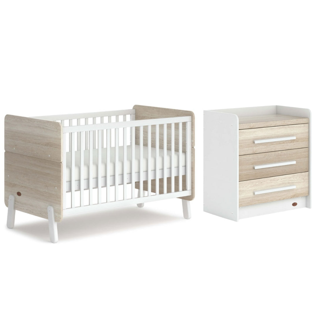 Boori Natty Cot Bed v24 Barley White/Oak + Mattress + Neat 3 Drawer Chest