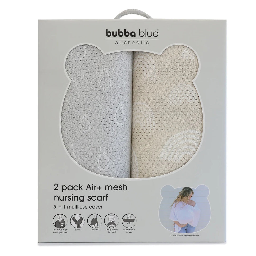 Bubba Blue Nordic Air+ Mesh Nursing Scarf 2pk Grey/Sand