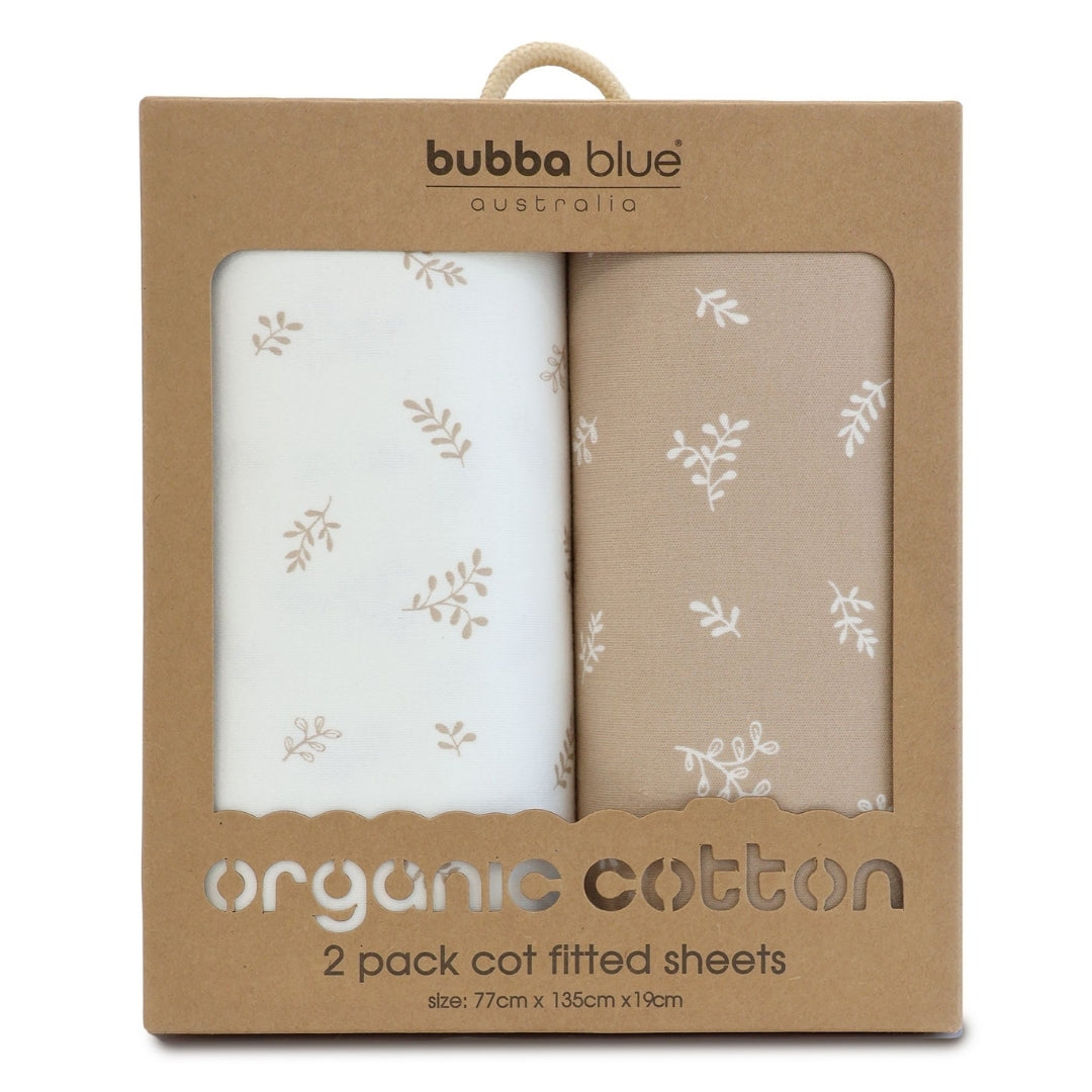Bubba Blue Organic Cotton Cot Fitted Sheets 2pk Chestnut