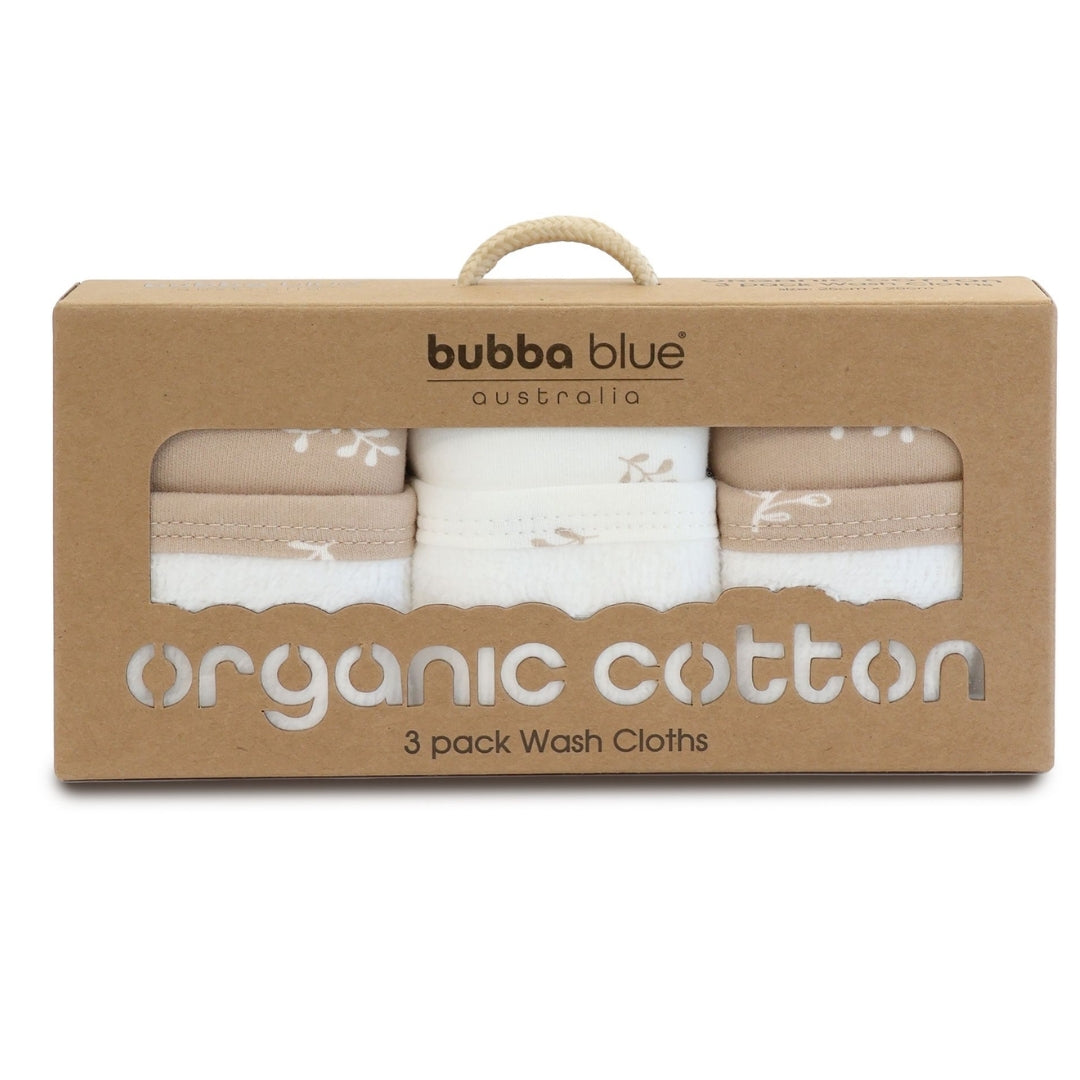 Bubba Blue Organic Cotton Wash Cloths 3pk Chestnut