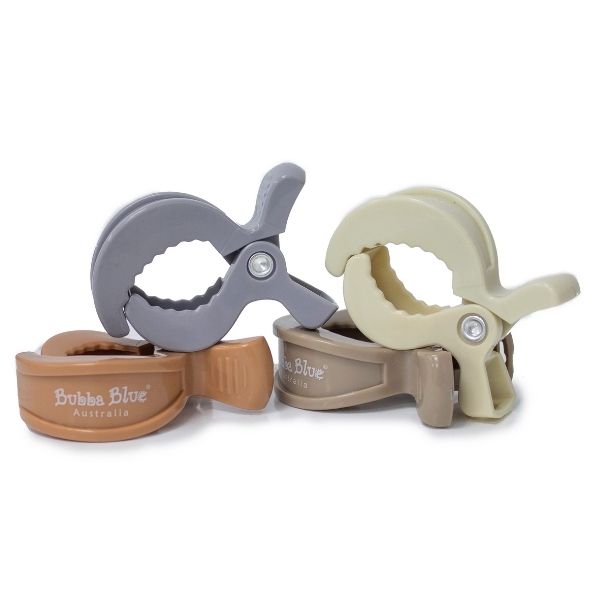 Bubba Blue Pram Clips Unisex 4pk - Grey/Sand/Nutmeg/Terracotta