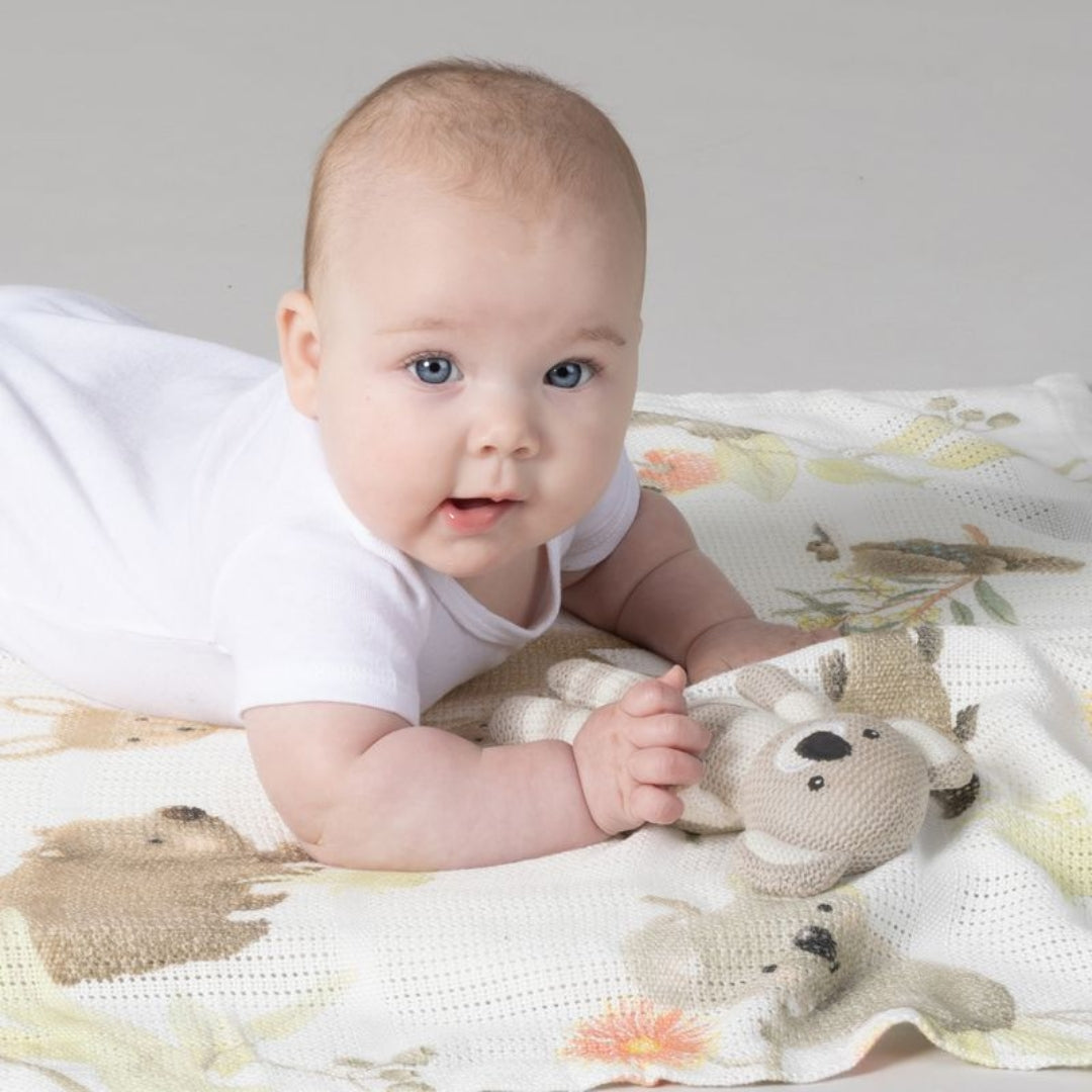 Bubba Blue Koala Knit Rattle & Cellular Blanket Gift Set Sand