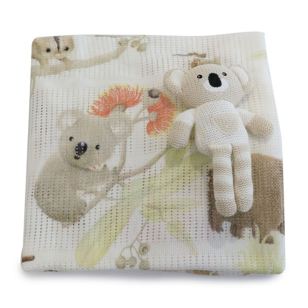 Bubba Blue Koala Knit Rattle & Cellular Blanket Gift Set Sand