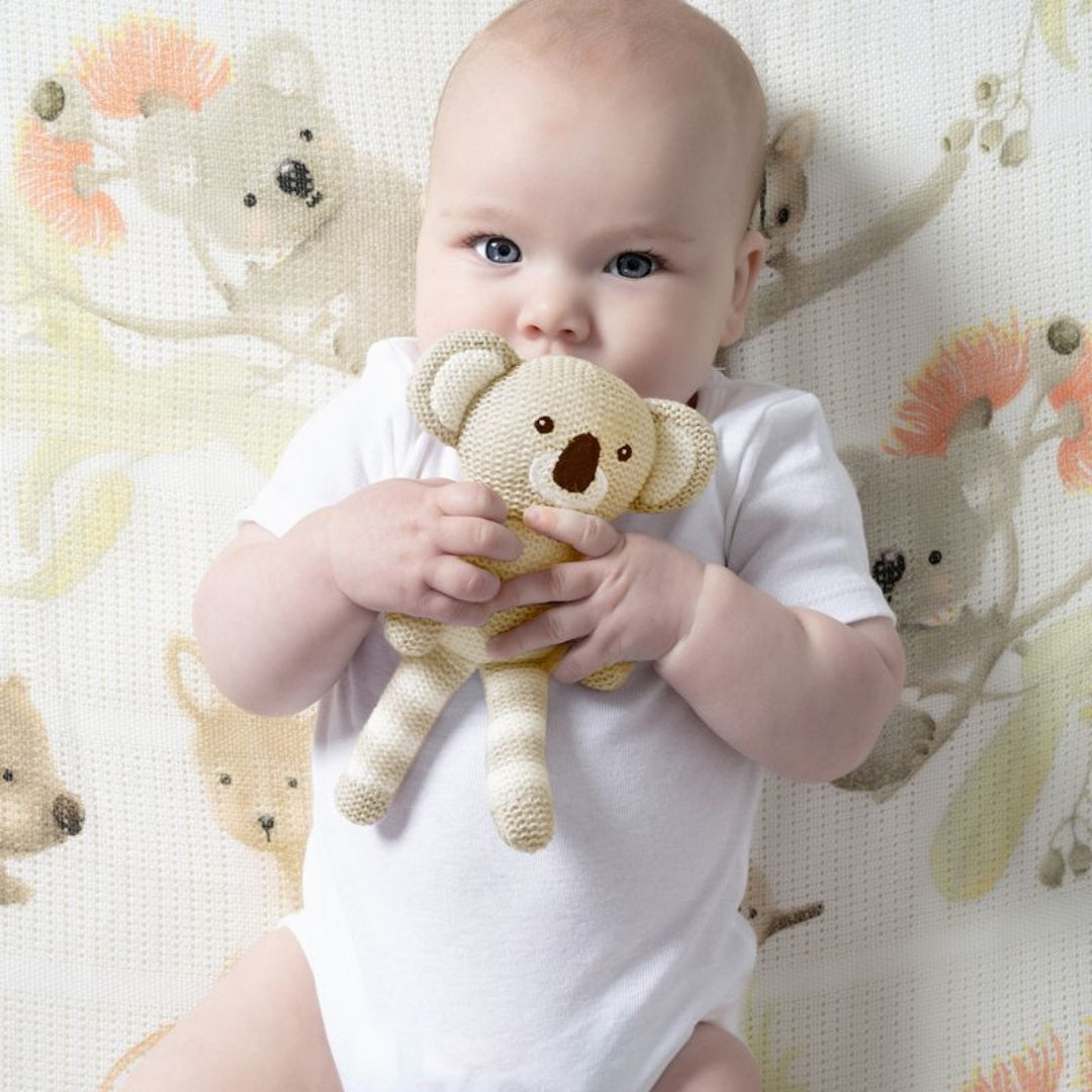 Bubba Blue Koala Knit Rattle & Cellular Blanket Gift Set Sand