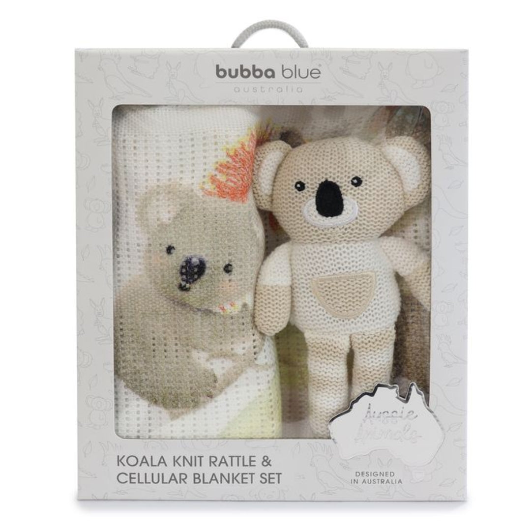 Bubba Blue Koala Knit Rattle & Cellular Blanket Gift Set Sand