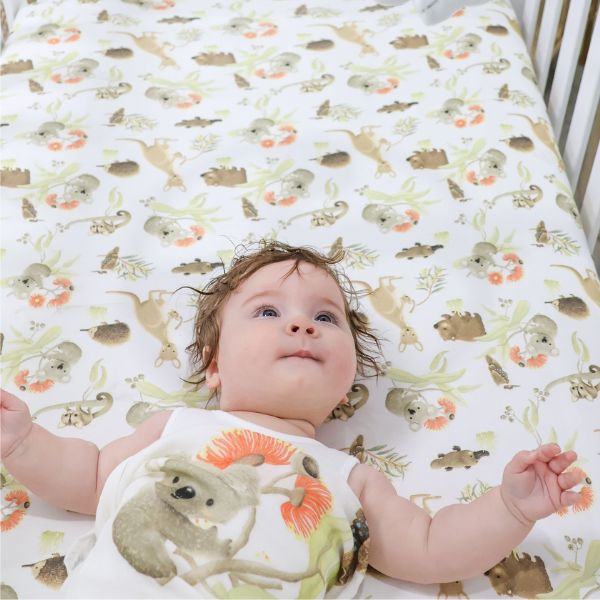 Bubba Blue Aussie Animals Jersey Cot Fitted Sheet