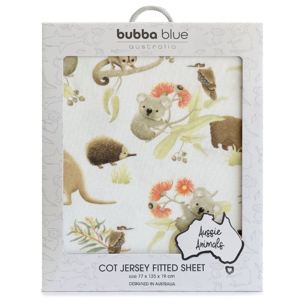 Bubba Blue Aussie Animals Jersey Cot Fitted Sheet