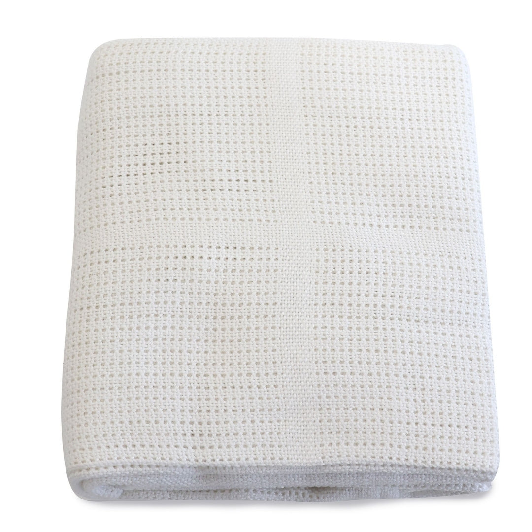 Bubba Blue White Bamboo Cellular Cot Blanket