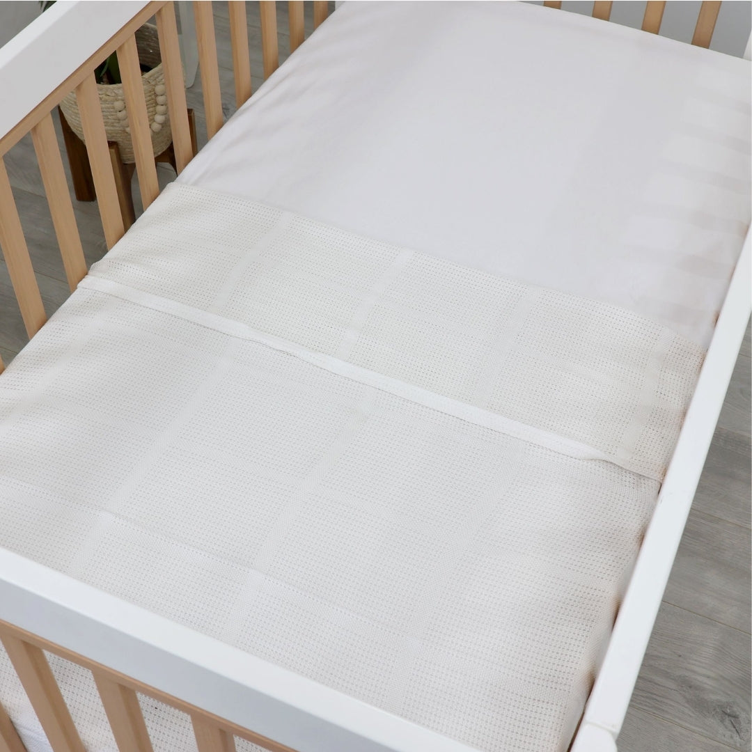 Bubba Blue White Bamboo Cellular Cot Blanket